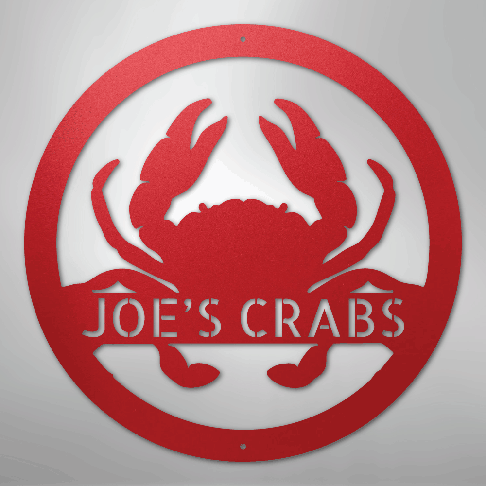 Custom Metal Wall Art - Personalized Coastal Crab Monogram Sign Red