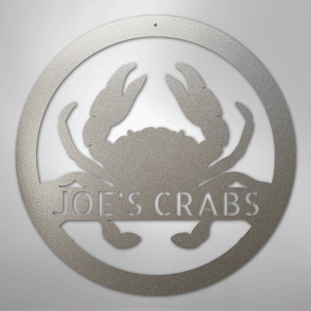 Custom Metal Wall Art - Personalized Coastal Crab Monogram Sign Silver