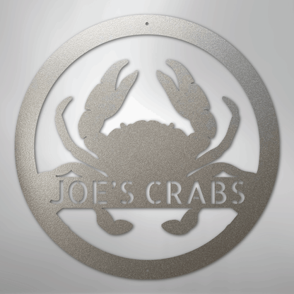 Custom Metal Wall Art - Personalized Coastal Crab Monogram Sign Silver