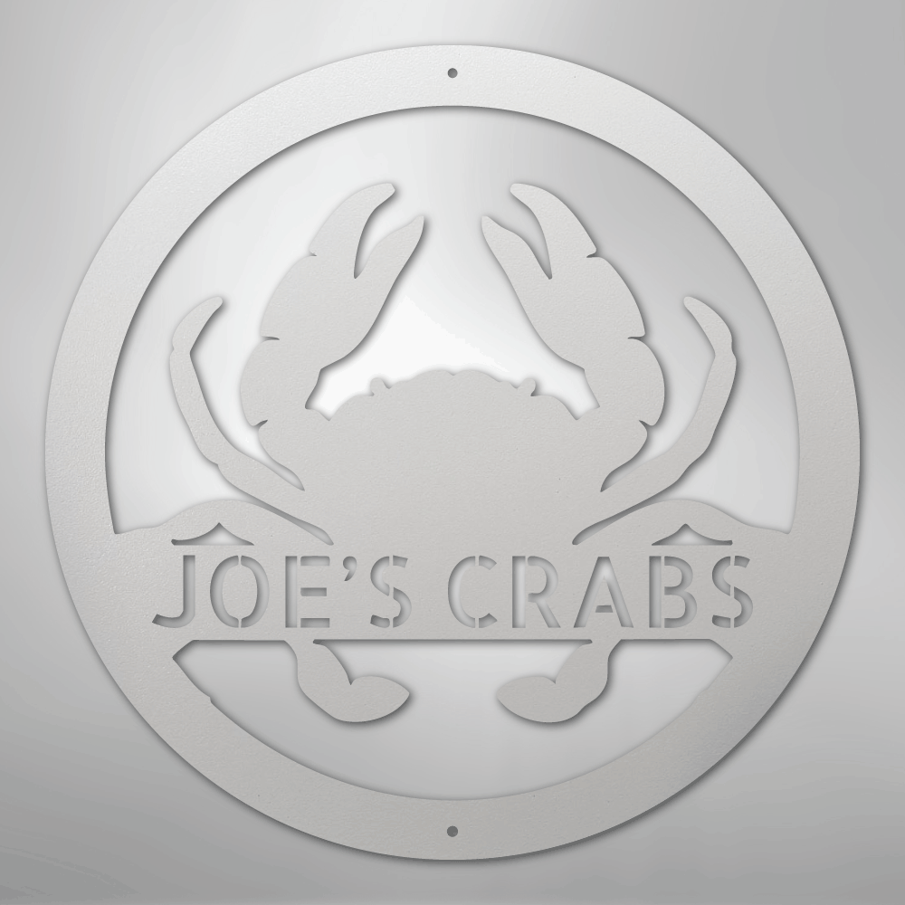 Custom Metal Wall Art - Personalized Coastal Crab Monogram Sign White