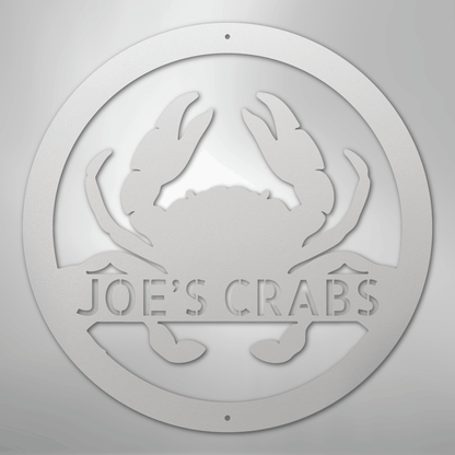 Custom Metal Wall Art - Personalized Coastal Crab Monogram Sign White