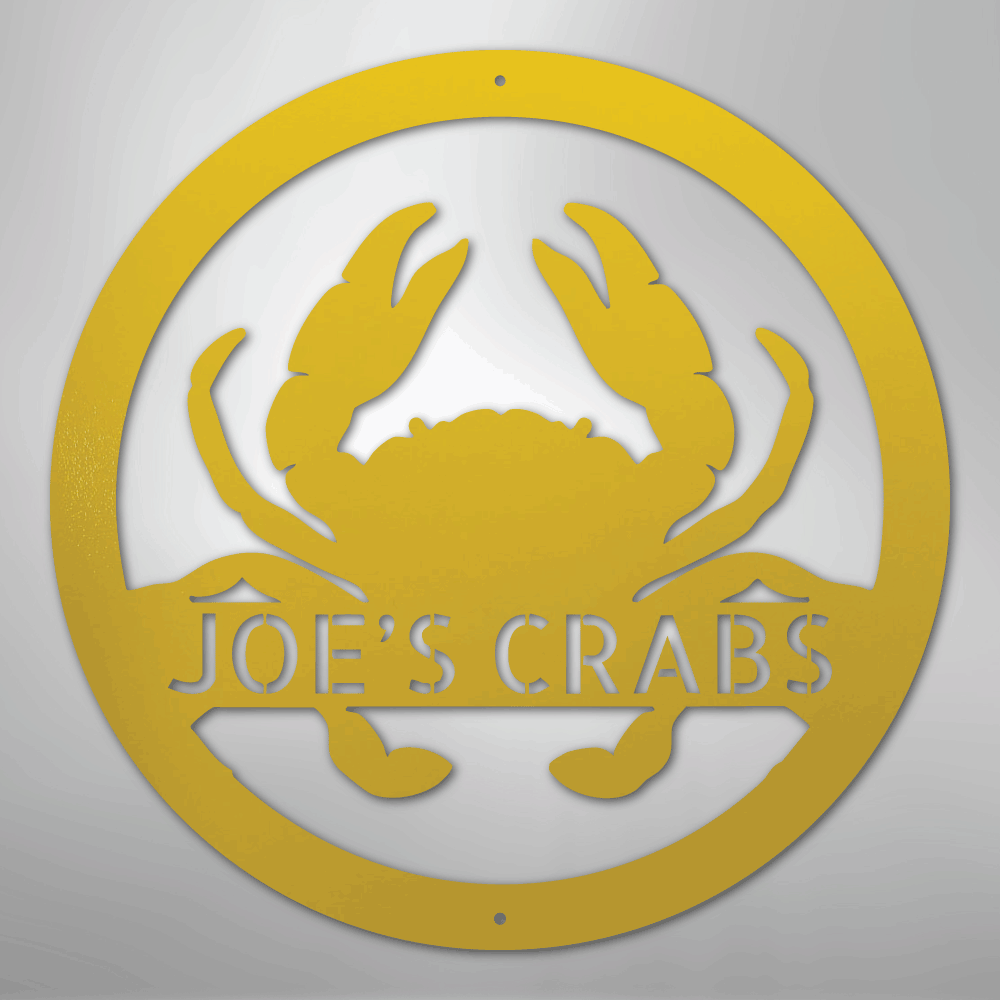 Custom Metal Wall Art - Personalized Coastal Crab Monogram Sign Yellow