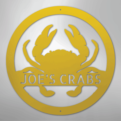 Custom Metal Wall Art - Personalized Coastal Crab Monogram Sign Yellow