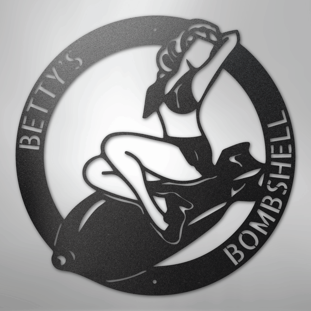 Custom Metal Wall Art - Personalzied Bombshell Lady Sign Black