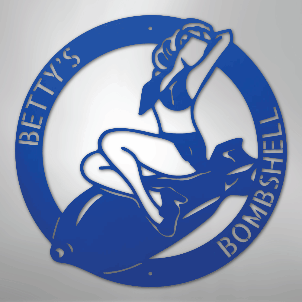 Custom Metal Wall Art - Personalzied Bombshell Lady Sign Blue