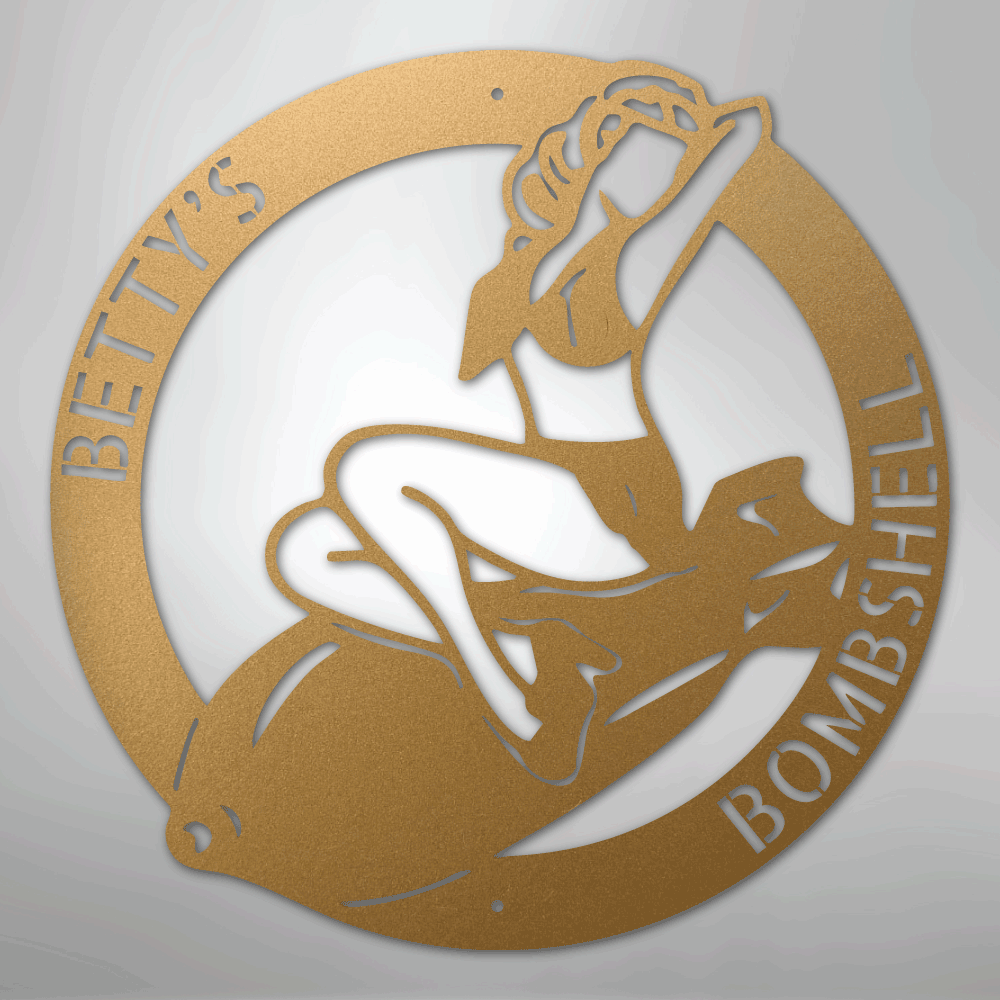 Custom Metal Wall Art - Personalzied Bombshell Lady Sign Gold
