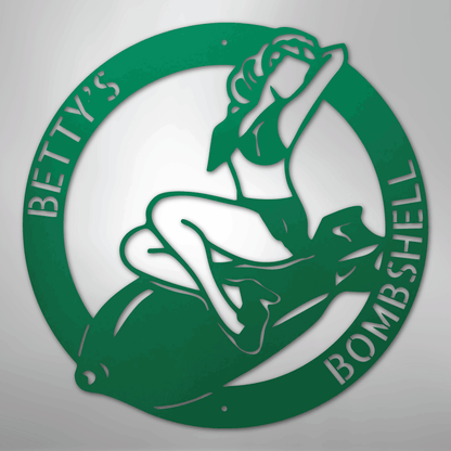 Custom Metal Wall Art - Personalzied Bombshell Lady Sign Green