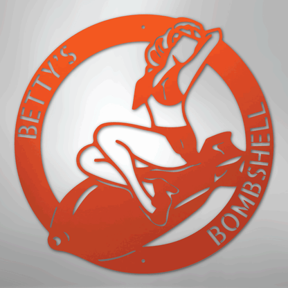 Custom Metal Wall Art - Personalzied Bombshell Lady Sign Orange