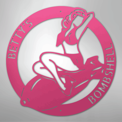 Custom Metal Wall Art - Personalzied Bombshell Lady Sign Pink
