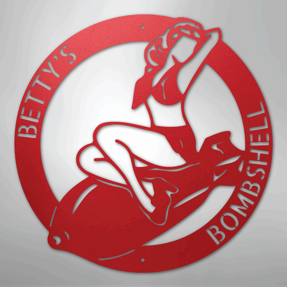 Custom Metal Wall Art - Personalzied Bombshell Lady Sign Red
