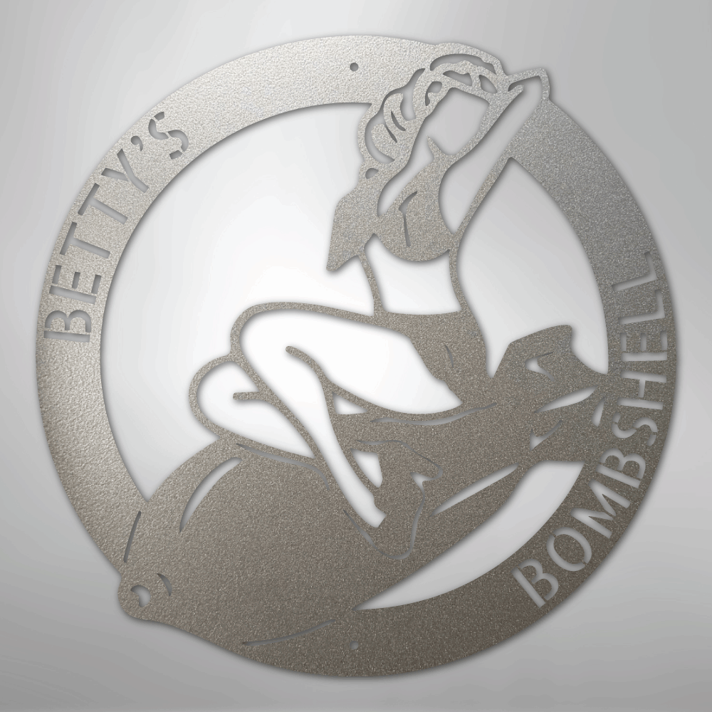 Custom Metal Wall Art - Personalzied Bombshell Lady Sign Silver