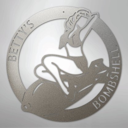 Custom Metal Wall Art - Personalzied Bombshell Lady Sign Silver