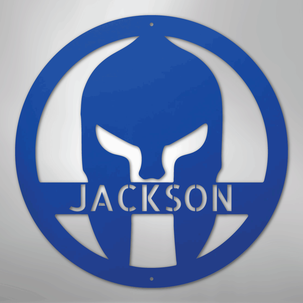 Custom Metal Wall Art - Personalized Spartan Warrior Sign Blue