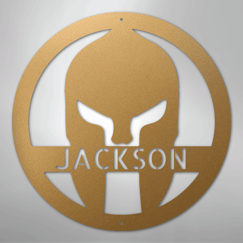 Custom Metal Wall Art - Personalized Spartan Warrior Sign Gold