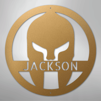 Custom Metal Wall Art - Personalized Spartan Warrior Sign Gold