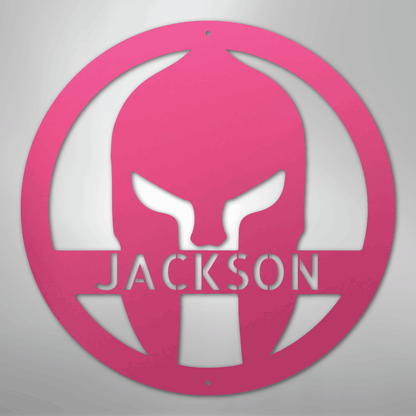 Custom Metal Wall Art - Personalized Spartan Warrior Sign Pink