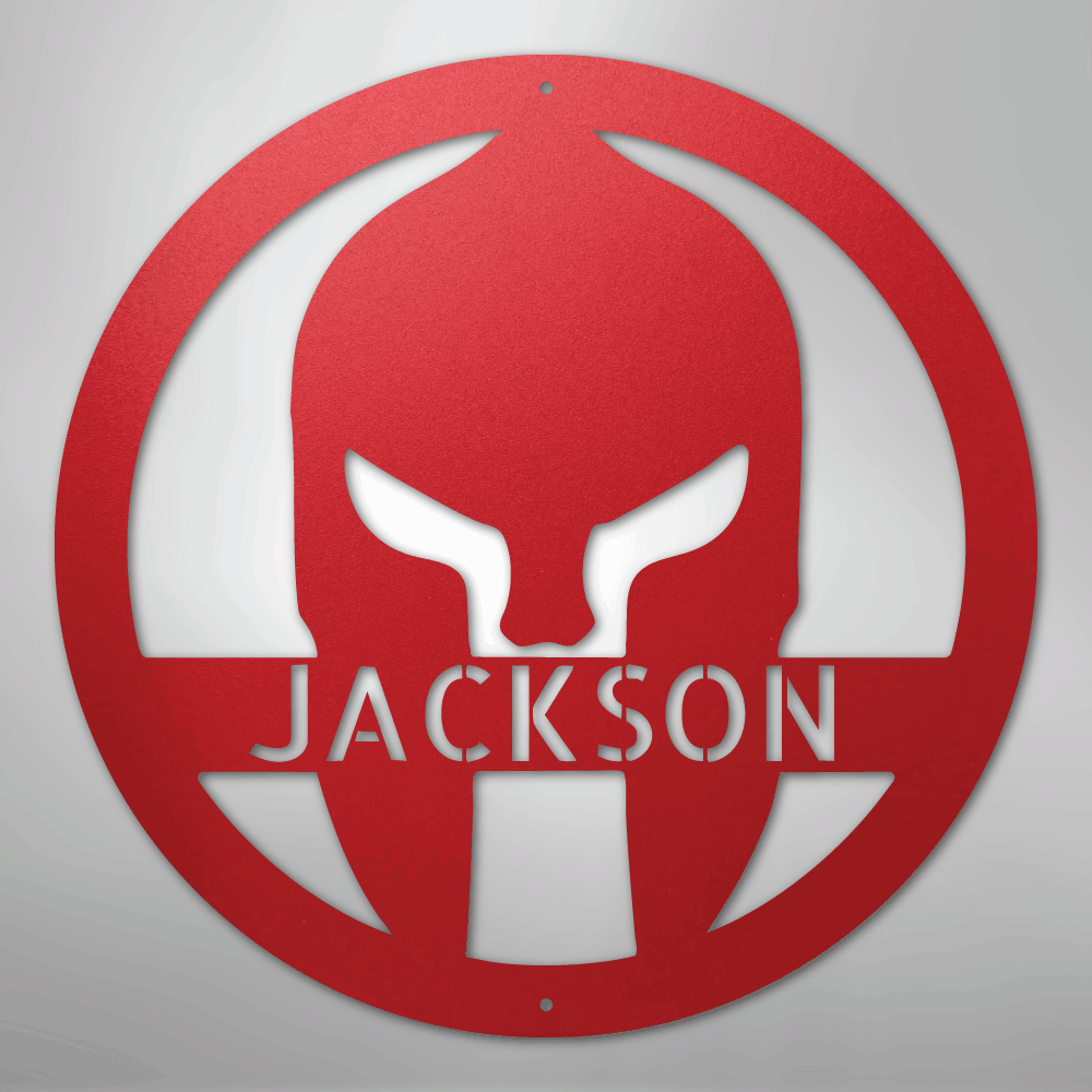 Custom Metal Wall Art - Personalized Spartan Warrior Sign Red