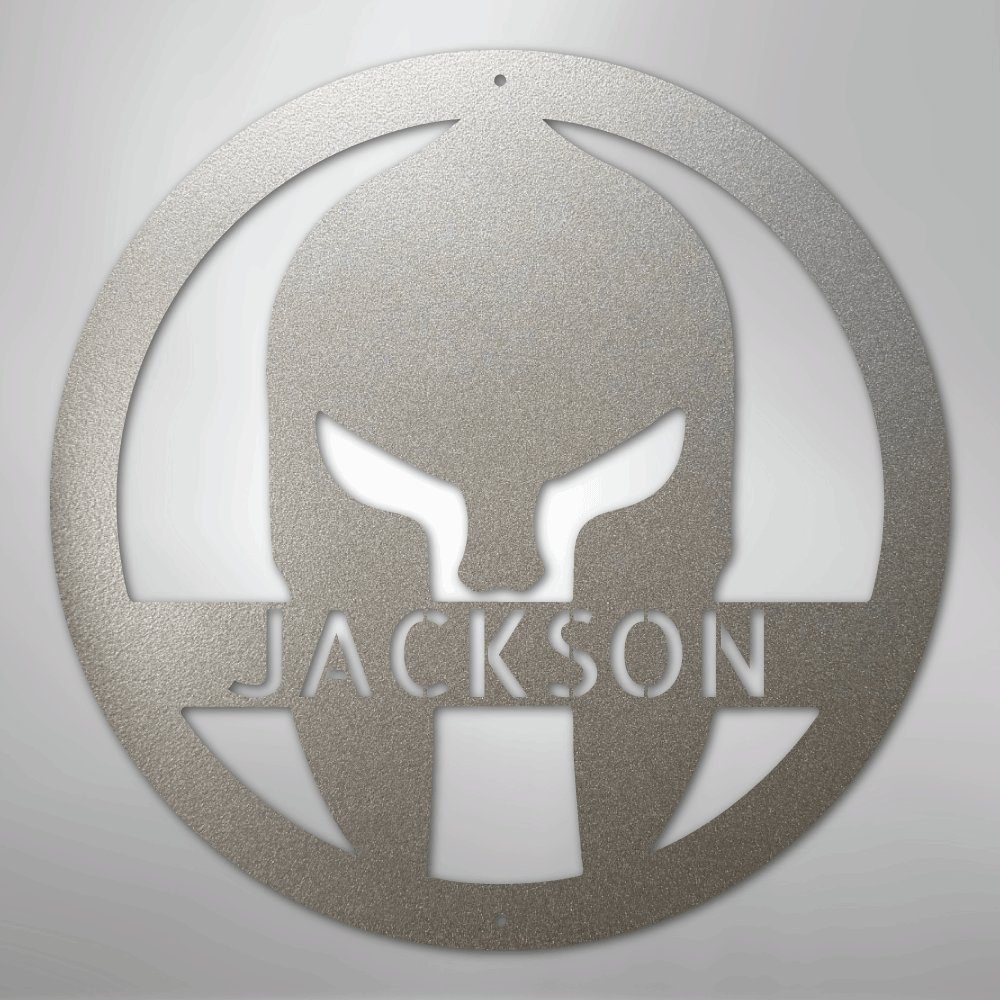 Custom Metal Wall Art - Personalized Spartan Warrior Sign Silver