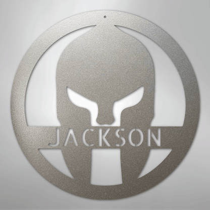 Custom Metal Wall Art - Personalized Spartan Warrior Sign Silver