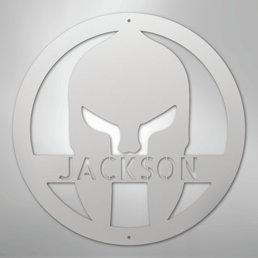 Custom Metal Wall Art - Personalized Spartan Warrior Sign White