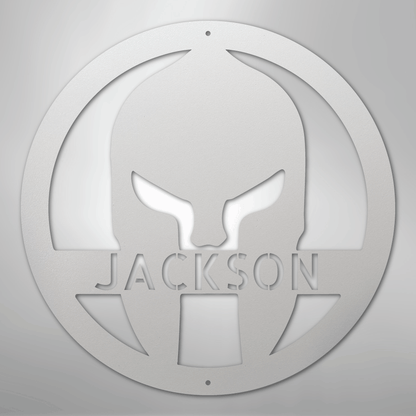 Custom Metal Wall Art - Personalized Spartan Warrior Sign White
