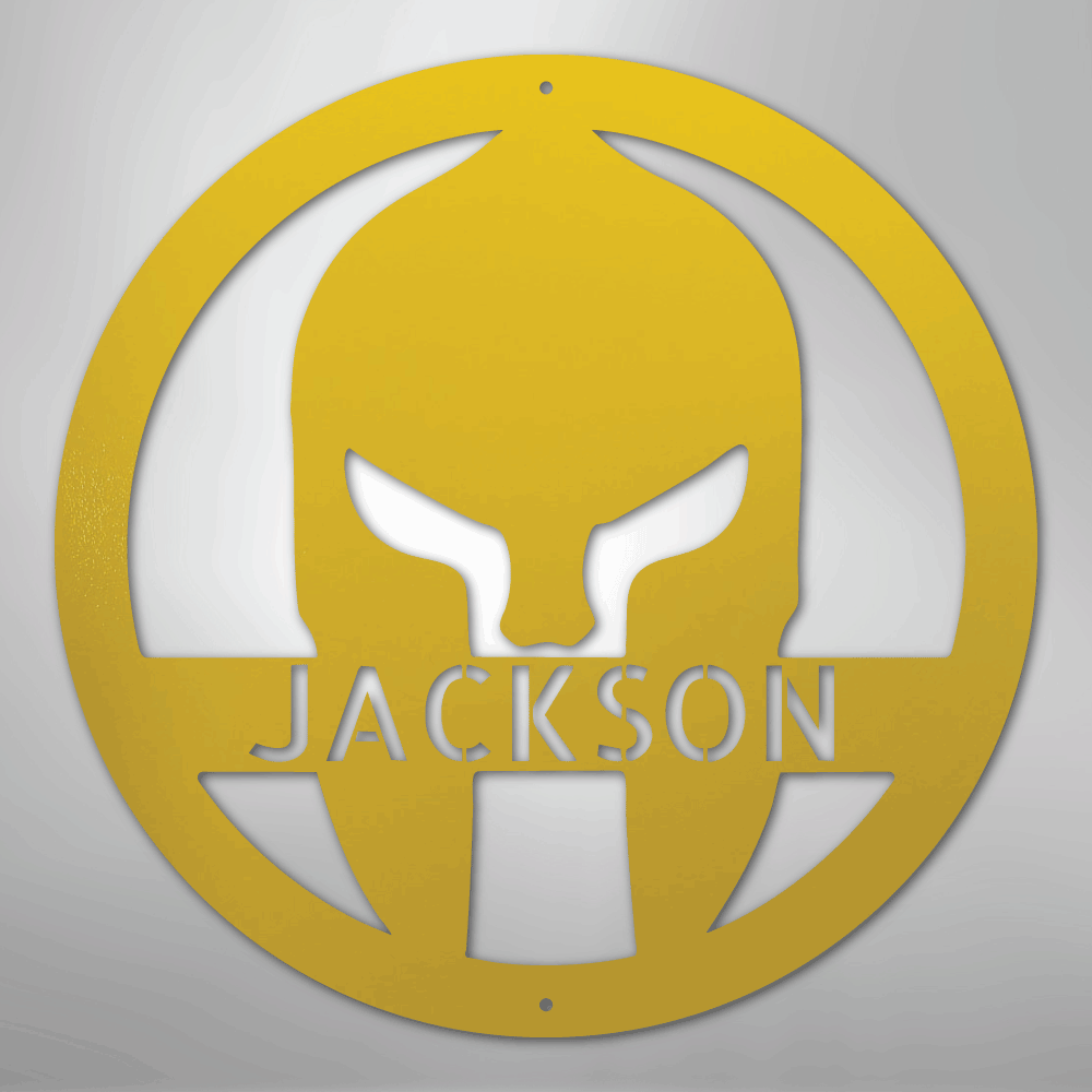 Custom Metal Wall Art - Personalized Spartan Warrior Sign Yellow
