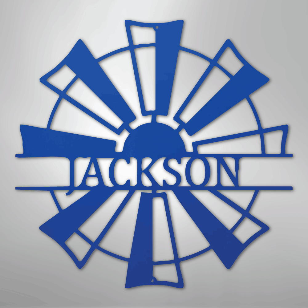 Custom Metal Wall Art - Personalized Farmhouse Windmill Monogram Sign Blue