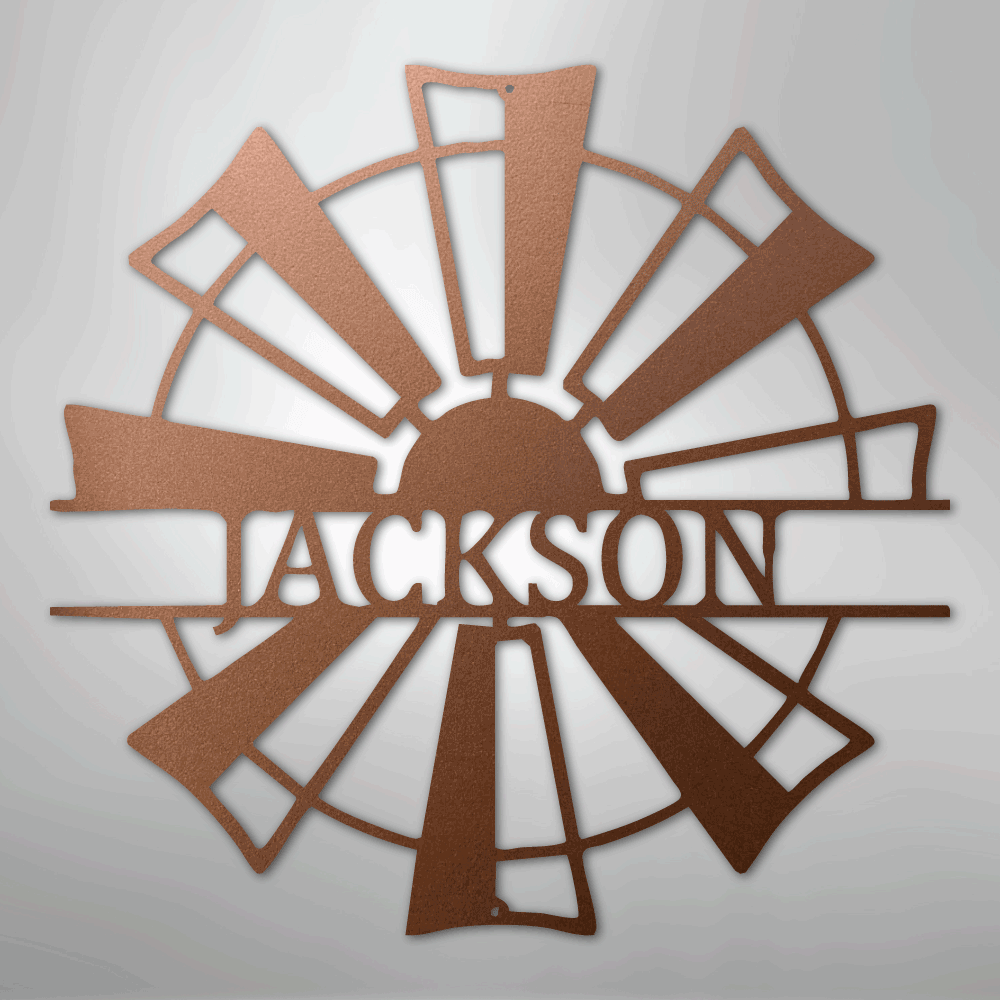 Custom Metal Wall Art - Personalized Farmhouse Windmill Monogram Sign Copper