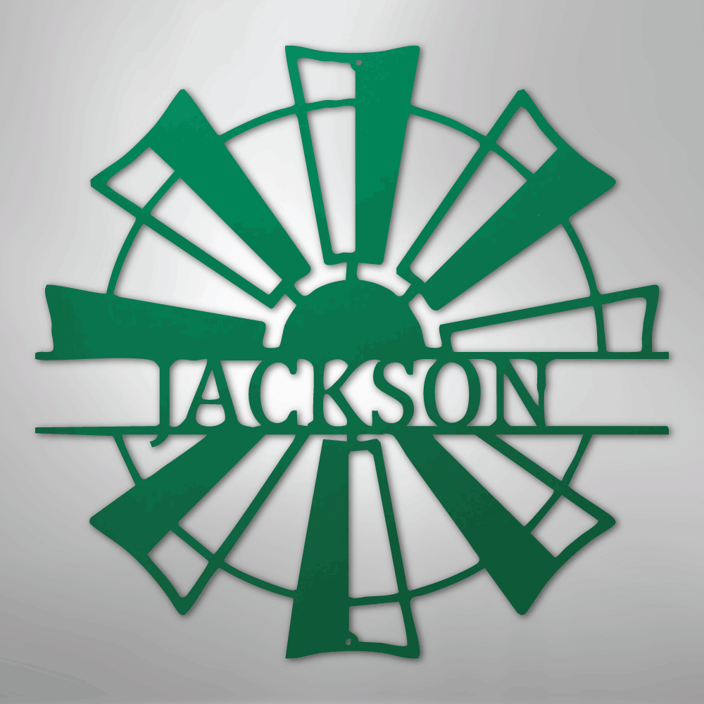 Custom Metal Wall Art - Personalized Farmhouse Windmill Monogram Sign Green