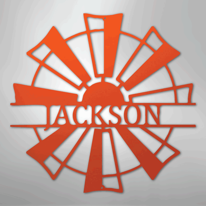 Custom Metal Wall Art - Personalized Farmhouse Windmill Monogram Sign Orange