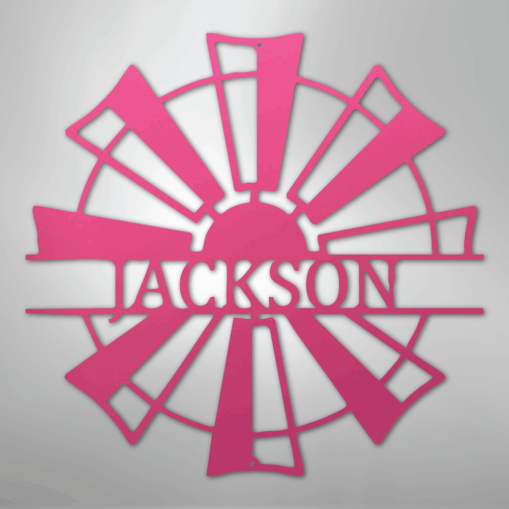 Custom Metal Wall Art - Personalized Farmhouse Windmill Monogram Sign Pink