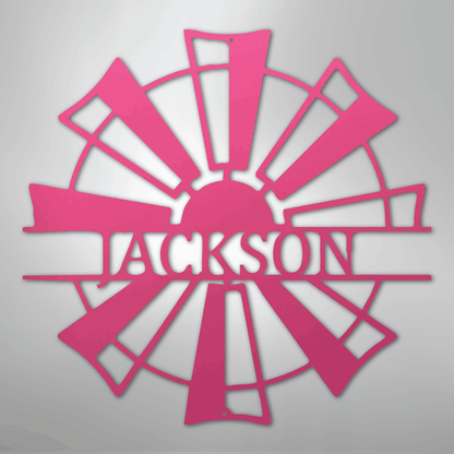 Custom Metal Wall Art - Personalized Farmhouse Windmill Monogram Sign Pink