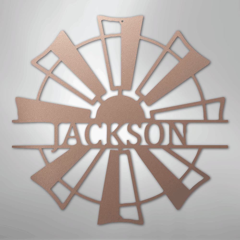 Custom Metal Wall Art - Personalized Farmhouse Windmill Monogram Sign Rose