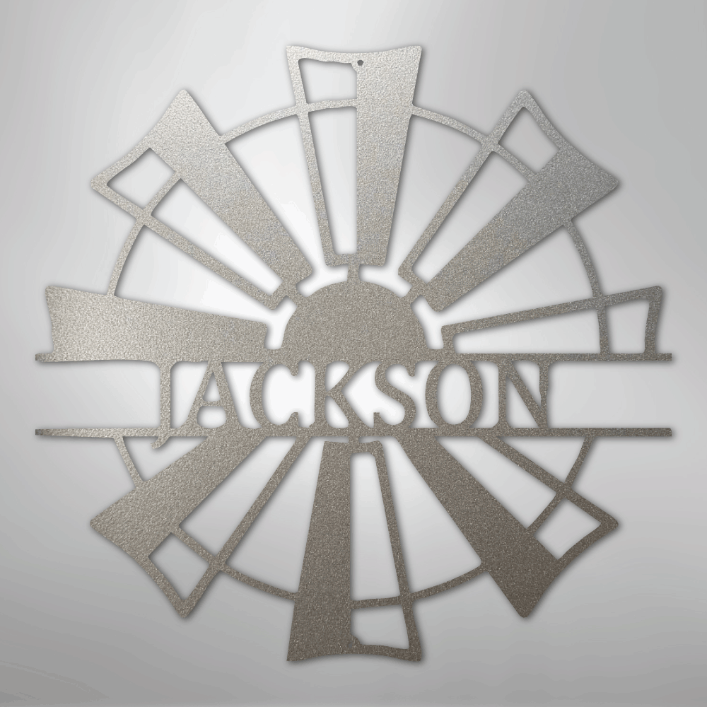 Custom Metal Wall Art - Personalized Farmhouse Windmill Monogram Sign Silver