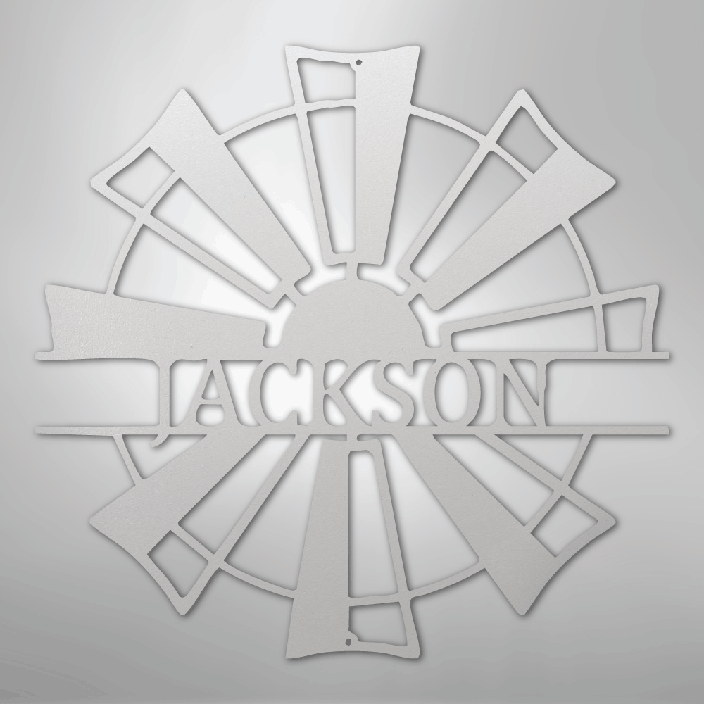 Custom Metal Wall Art - Personalized Farmhouse Windmill Monogram Sign White