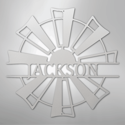 Custom Metal Wall Art - Personalized Farmhouse Windmill Monogram Sign White
