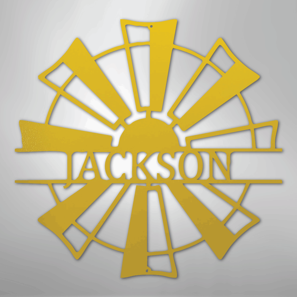 Custom Metal Wall Art - Personalized Farmhouse Windmill Monogram Sign Yellow