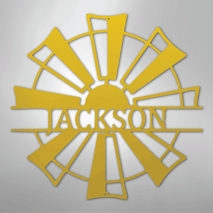 Custom Metal Wall Art - Personalized Farmhouse Windmill Monogram Sign Yellow