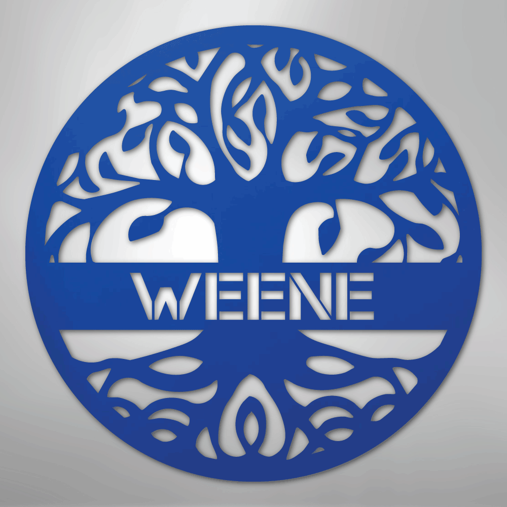 Custom Metal Wall Art - Personalized Tree of Life Family Name Sign Blue