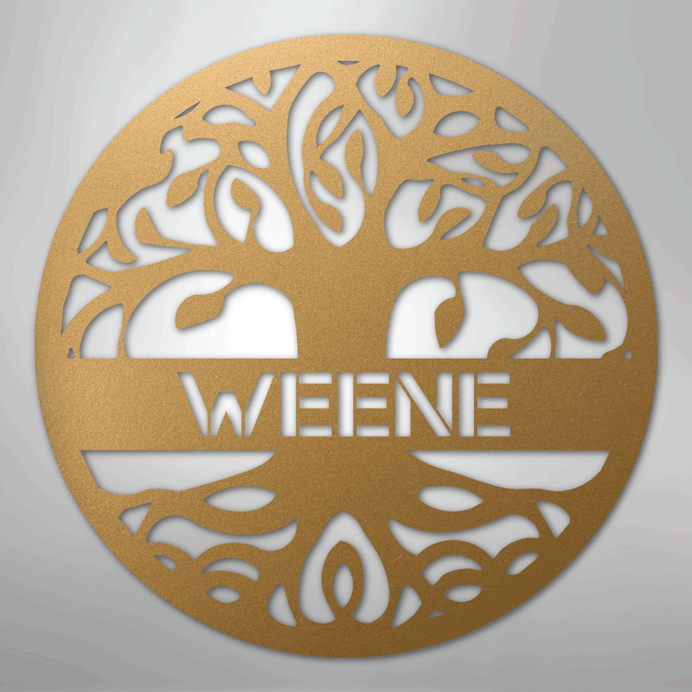 Custom Metal Wall Art - Personalized Tree of Life Family Name Sign Gold