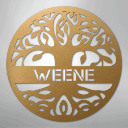 Custom Metal Wall Art - Personalized Tree of Life Family Name Sign Gold