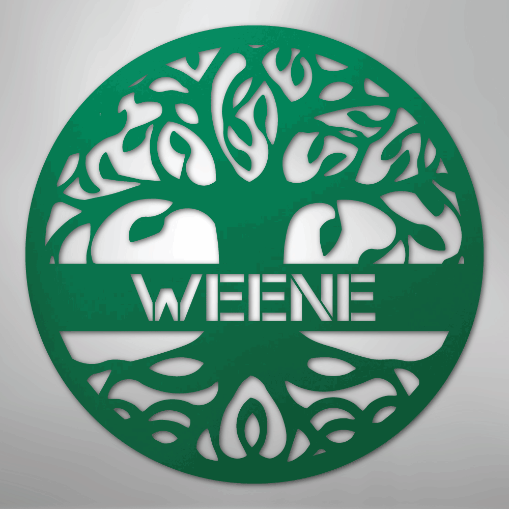 Custom Metal Wall Art - Personalized Tree of Life Family Name Sign Green