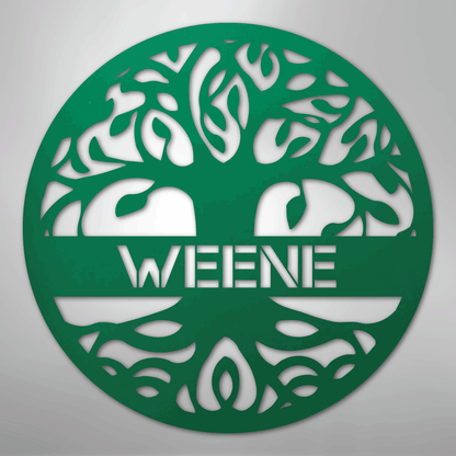 Custom Metal Wall Art - Personalized Tree of Life Family Name Sign Green