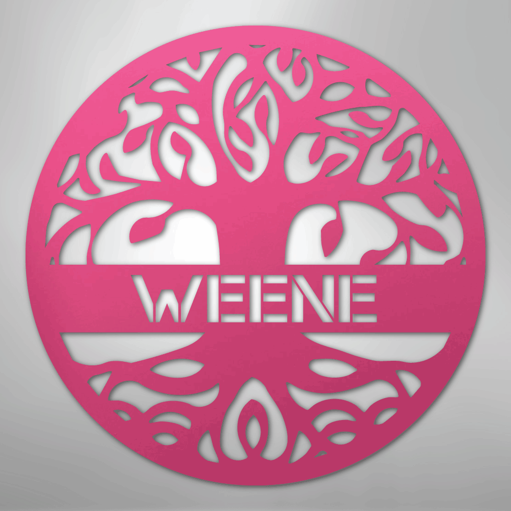 Custom Metal Wall Art - Personalized Tree of Life Family Name Sign Pink
