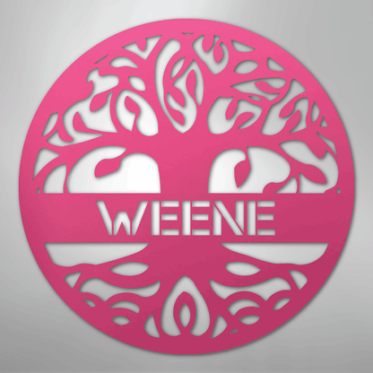 Custom Metal Wall Art - Personalized Tree of Life Family Name Sign Pink