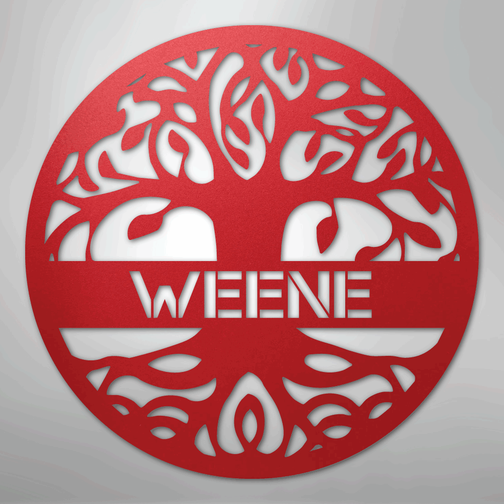 Custom Metal Wall Art - Personalized Tree of Life Family Name Sign Red