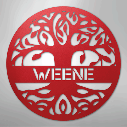 Custom Metal Wall Art - Personalized Tree of Life Family Name Sign Red