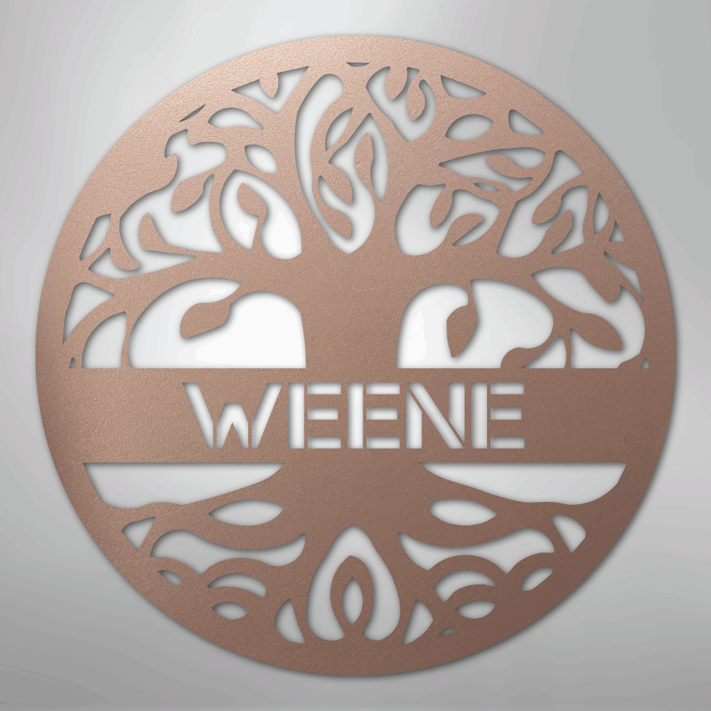 Custom Metal Wall Art - Personalized Tree of Life Family Name Sign Rose