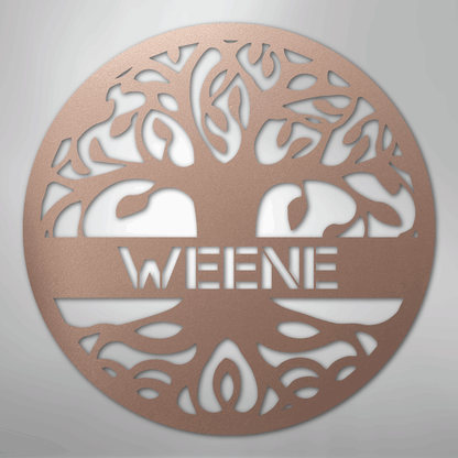 Custom Metal Wall Art - Personalized Tree of Life Family Name Sign Rose