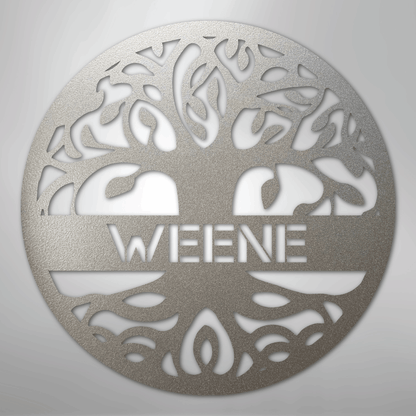 Custom Metal Wall Art - Personalized Tree of Life Family Name Sign Silver